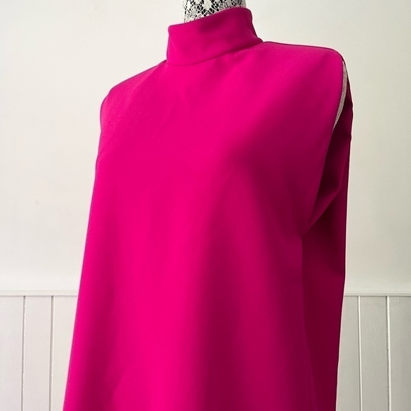 Zara Neon Fuchsia High Collar Shoulder Pads Sleeveless Mini Dress Size S - Picture 5 of 16